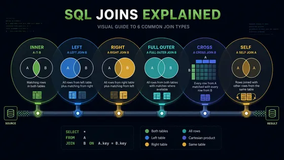 Illustration for: SQL Joins Explained: Every Join Type With Diagrams and Examples