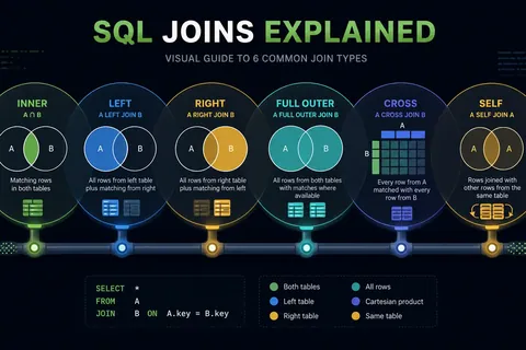 Illustration for: SQL Joins Explained: Every Join Type With Diagrams and Examples